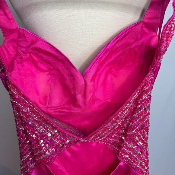Vintage Y2K Jovani Fuchsia Silk Beaded Backless Cocktail Dress Size‎ 2 MobWife - Picture 11 of 16